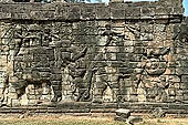 Angkor Thom - Terrace of the Elephants, high reliefs of elephants mounted with drivers